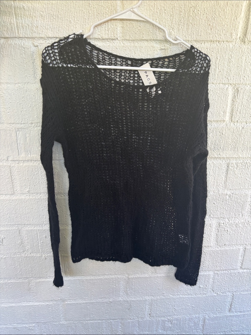 Brandy Melville John Gault Black Open-Knit Crewneck Mohair Wool Sweater OS